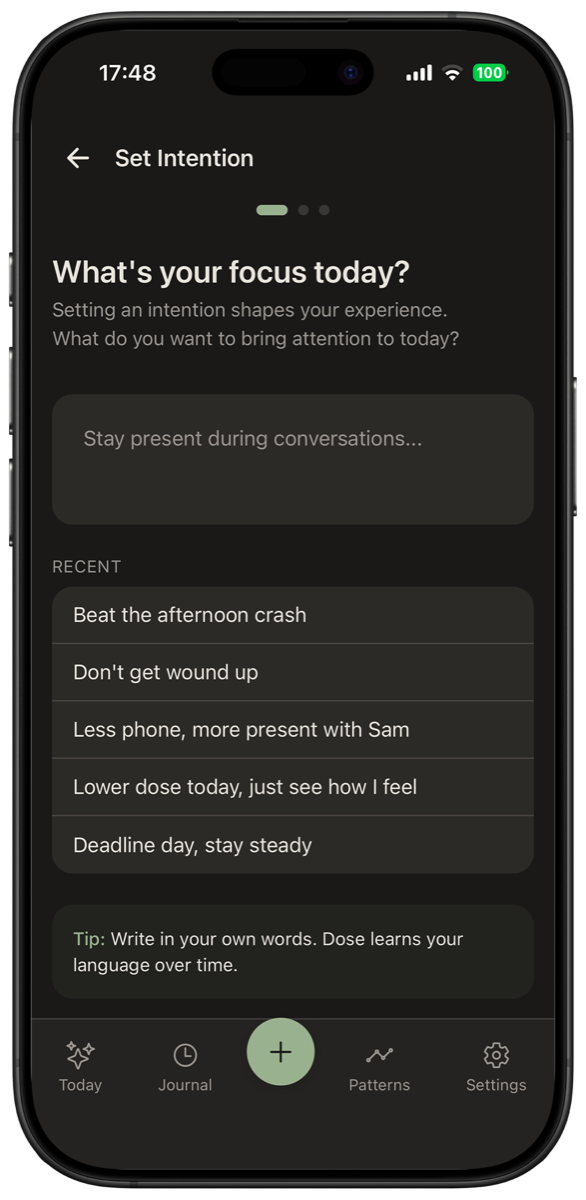 Setting an intention before a dose day